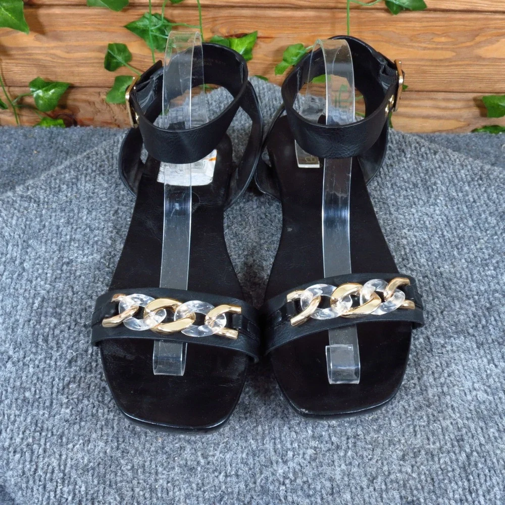 Diba Square-Hester Womens Ankle Strap Sandal 9.5 Dressy Chain Detail Black